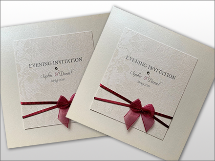 Single Fold Evening Invite with Panel, Ribbon, Bow and Diamante